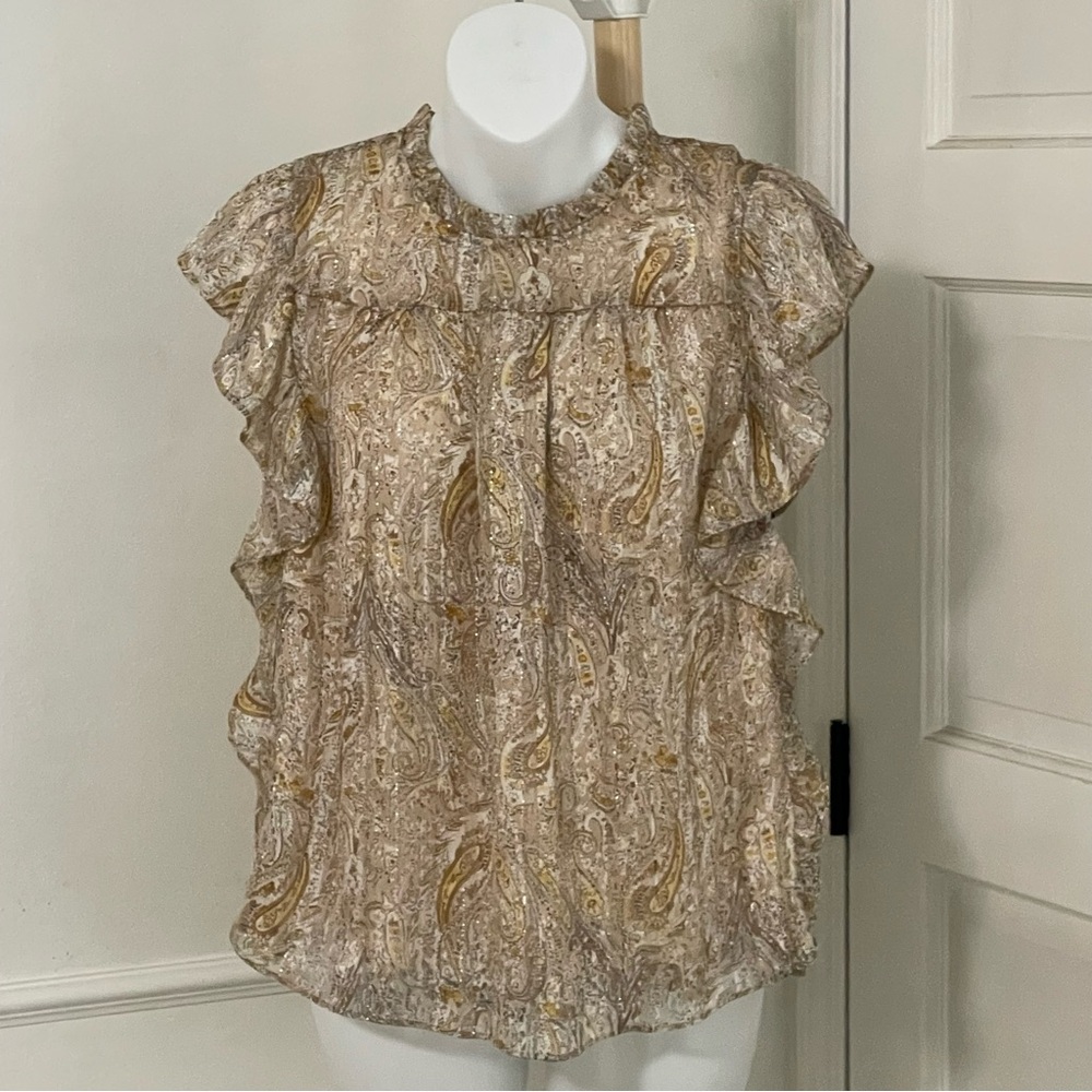 Joie paisley ruffle mockā neck flutter short sleeve blouse